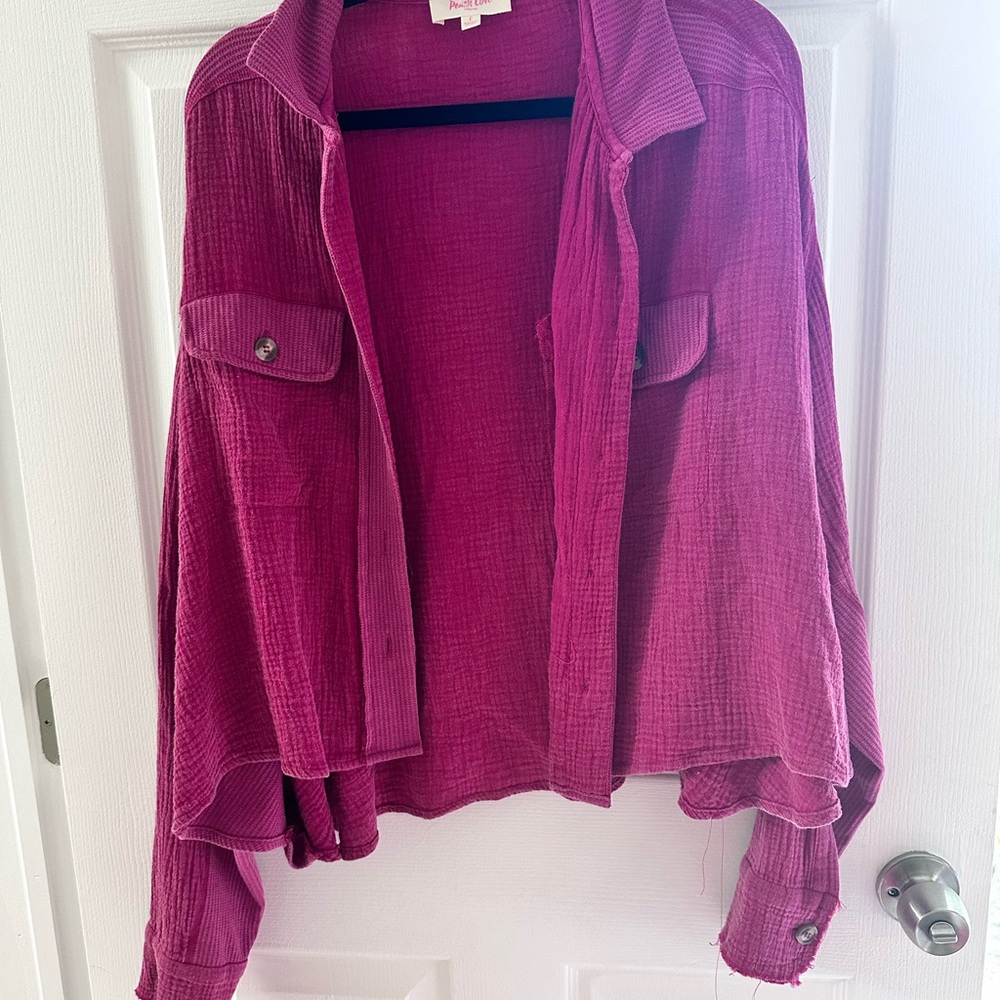 Peach Love California Pink Oversized Button Down Shirt